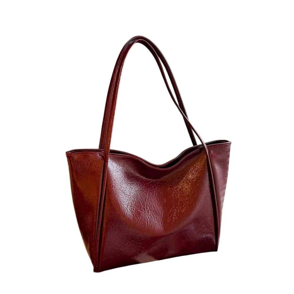 Chic Burgundy Faux Leather Oversized Tote Bag Shoulder Handbag Women